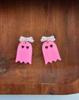 Bow Ghost Earrings - Pink Glitter