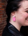 Bow Ghost Earrings - Pink Glitter