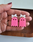 Bow Ghost Earrings - Pink Glitter