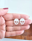 Skull Studs - White Glitter