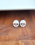 Skull Studs - White Glitter