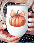 Fall Harvest Pumpkin Bow Wine Cup Tumbler