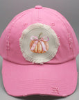 Autumn Fall Pumpkin Pink Bow Patch Hat