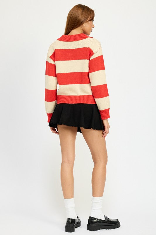 Emory Park Striped Collared Sweater Top