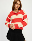 Emory Park Striped Collared Sweater Top