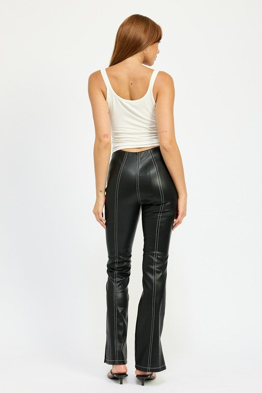 Emory Park High Waist Leather Pants with Contrasted Stitching