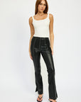 Emory Park High Waist Leather Pants with Contrasted Stitching