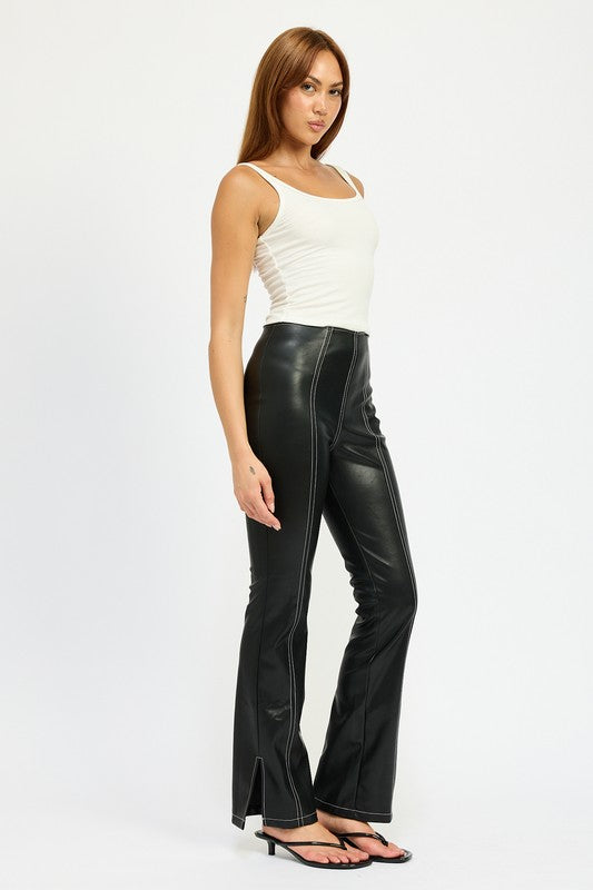 Emory Park High Waist Leather Pants with Contrasted Stitching