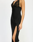 Emory Park Satin Lace Cami Midi Dress with Slit