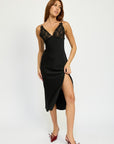 Emory Park Satin Lace Cami Midi Dress with Slit