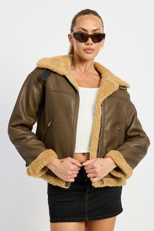 Emory Park Shearling Moto Jacket