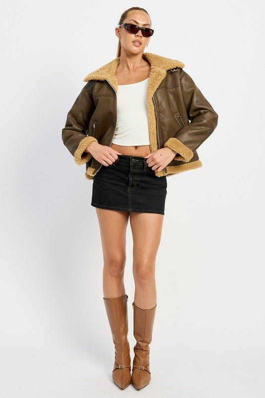 Emory Park Shearling Moto Jacket