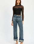 Emory Park Contrasted Sheer Ruched Top