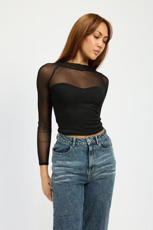 Emory Park Contrasted Sheer Ruched Top