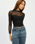 Emory Park Contrasted Sheer Ruched Top