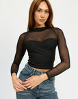 Emory Park Contrasted Sheer Ruched Top