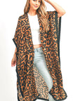 Leopard Printed Extra Long Kimono Duster Cardigan