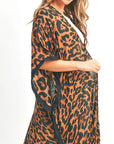 Leopard Printed Extra Long Kimono Duster Cardigan