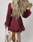 Women Ruffled High Waist Square Neck Mini Dress