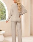 Women Ribbed Knit V Neck Slouchy Two-piece Outfit