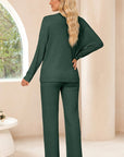 Women Ribbed Knit V Neck Slouchy Two-piece Outfit