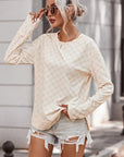 Women Beige Solid Textured Thumbhole Sleeve Top