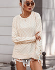 Women Beige Solid Textured Thumbhole Sleeve Top