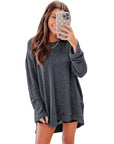 Women Waffle Knit High Slits Oversized Top