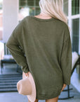 Women Waffle Knit High Slits Oversized Top