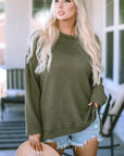 Women Waffle Knit High Slits Oversized Top