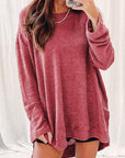 Women Waffle Knit High Slits Oversized Top