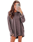 Women Waffle Knit High Slits Oversized Top