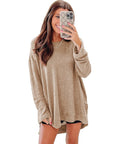 Women Waffle Knit High Slits Oversized Top