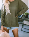 Women Waffle Knit High Slits Oversized Top