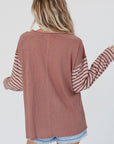 Green Colorblock Striped Bishop Sleeve Top