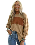 Green Colorblock Striped Bishop Sleeve Top