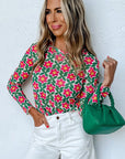 Women Retro Floral Print Stretchy Long Sleeve Top