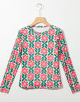 Women Retro Floral Print Stretchy Long Sleeve Top