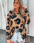 Women Leopard Print Long Sleeve Loose Top