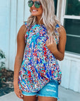 Women Rose Floral Print Tank Top with Ruffles