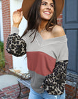 Women Contrast Sleeve Colorblock Waffle Knit Top