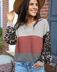 Women Contrast Sleeve Colorblock Waffle Knit Top