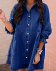 Women Buttoned Long Sleeve Denim Mini Dress