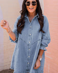 Women Buttoned Long Sleeve Denim Mini Dress