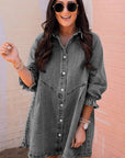 Women Buttoned Long Sleeve Denim Mini Dress