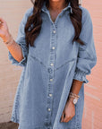 Women Buttoned Long Sleeve Denim Mini Dress