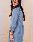 Women Buttoned Long Sleeve Denim Mini Dress