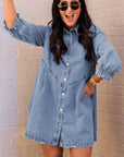 Women Buttoned Long Sleeve Denim Mini Dress