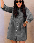 Women Buttoned Long Sleeve Denim Mini Dress