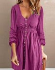 Women Button Up High Waist Long Sleeve Dress